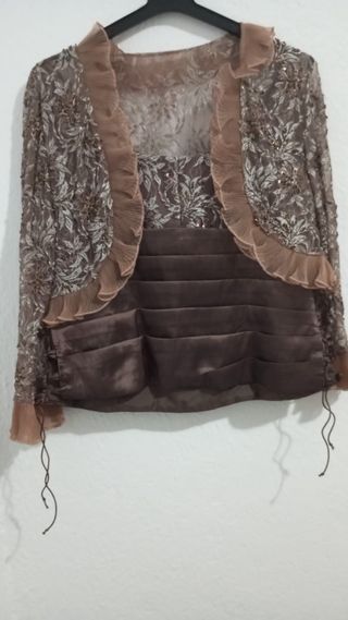 Conjunto fiesta mujer marrón y dorado