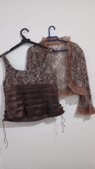 Conjunto fiesta mujer marrón y dorado