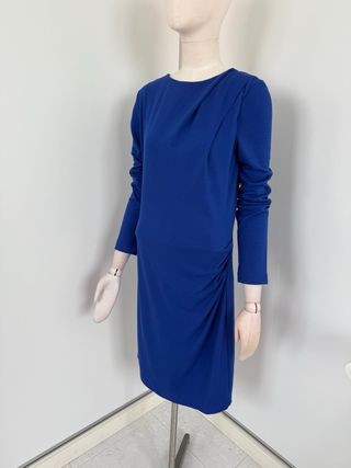 Vestido azul Mango manga larga drapeado