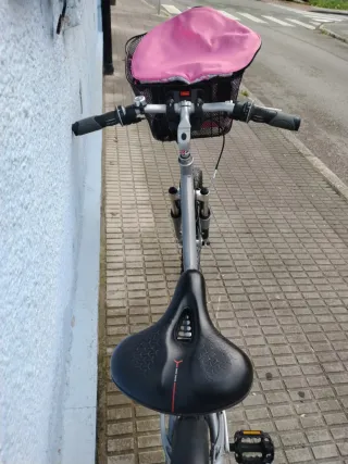 Bicicleta BTWIN Gris con Cesta Rosa