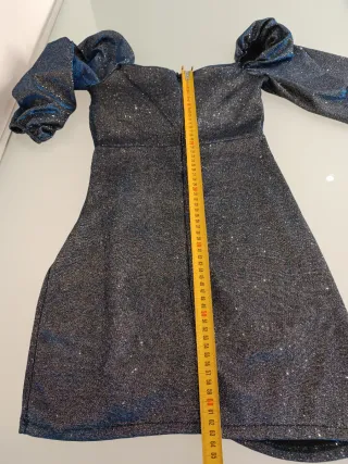 Abito corto metallizzato blu/argento drappeggiato