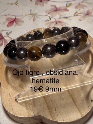 Pulsera Ojo Tigre, Obsidiana, Hematite 9mm