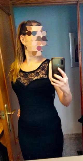 Vestido Negro Encaje Talla M Blanco