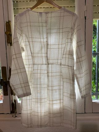 Vestido cuadros tweed dorado y blanco