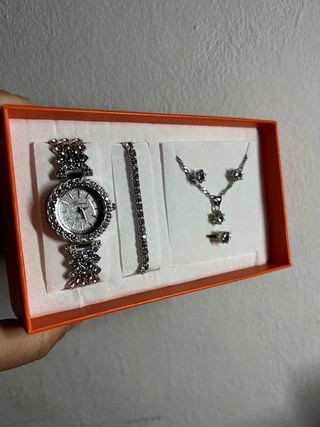 Set Orologio e Gioielli Argento Strass