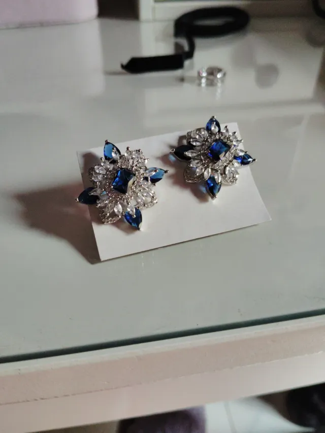 Pendientes flor azul y plata
