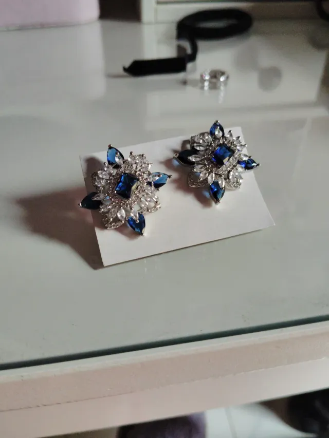 Pendientes flor azul y plata
