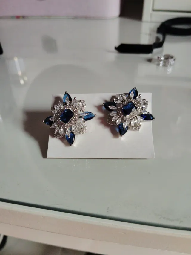 Pendientes flor azul y plata
