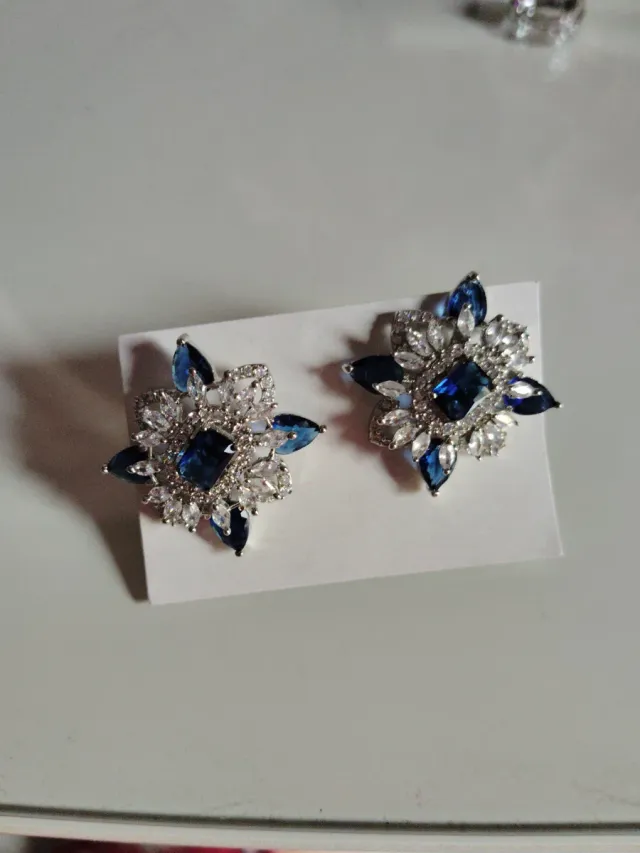 Pendientes flor azul y plata