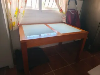 Mesa de comedor extensible madera y cristal
