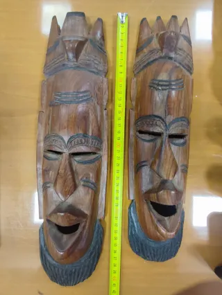 Coppia Maschere Africane Legno Intagliato