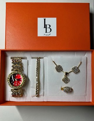 Set Orologio e Gioielli Oro con Strass