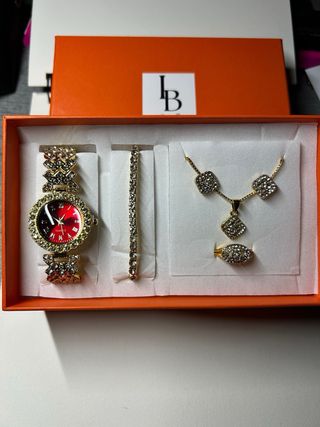Set Orologio e Gioielli Oro con Strass
