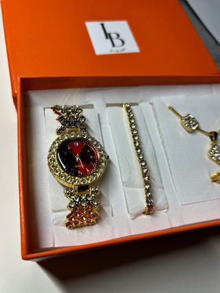 Set Orologio e Gioielli Oro con Strass