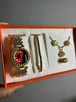 Set Orologio e Gioielli Oro con Strass