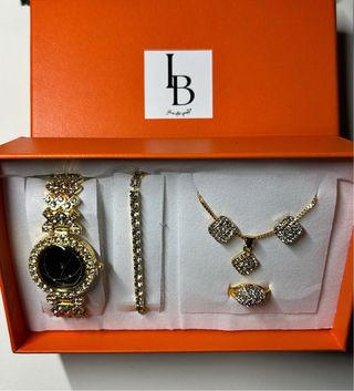 Set Orologio e Gioielli Oro Strass