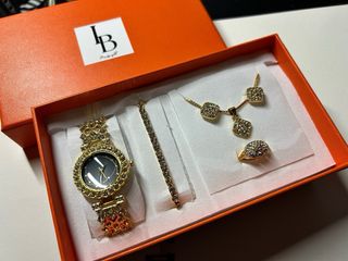 Set Orologio e Gioielli Oro Strass