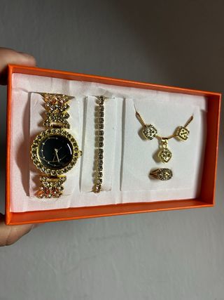 Set Orologio e Gioielli Oro Strass
