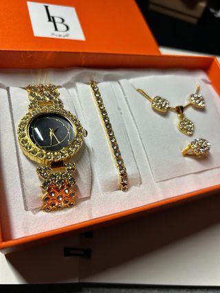 Set Orologio e Gioielli Oro Strass