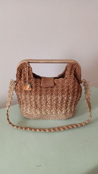 Borsa uncinetto marrone e oro