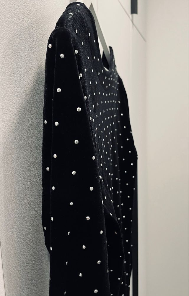 Vestido H&M Terciopelo Negro Lunares Talla L nuevo