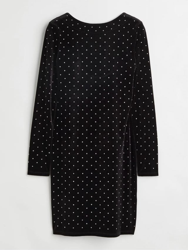 Vestido H&M Terciopelo Negro Lunares Talla L nuevo