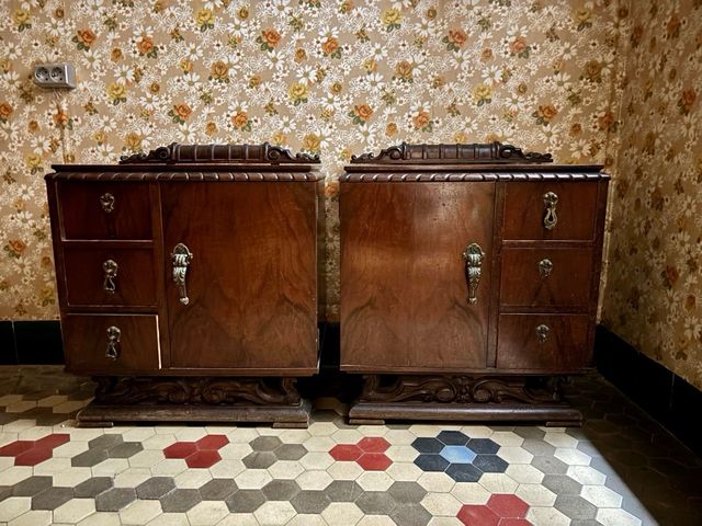 Conjunto antiguo cabecero y 2 mesillas años 20