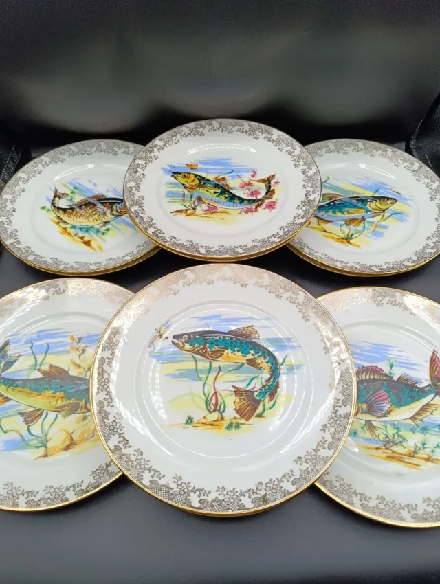 Vajilla Porcelana Peces Dorada