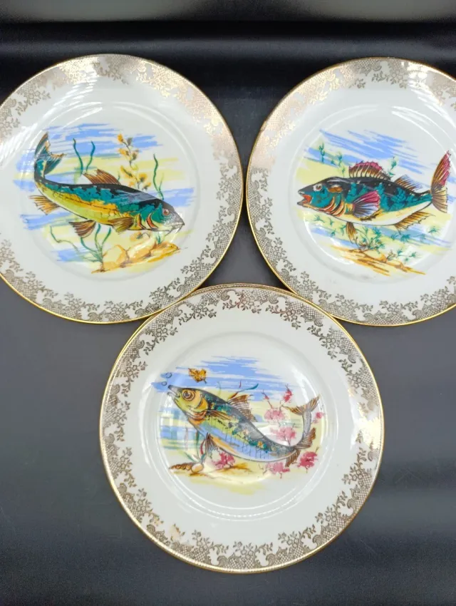 Vajilla Porcelana Peces Dorada