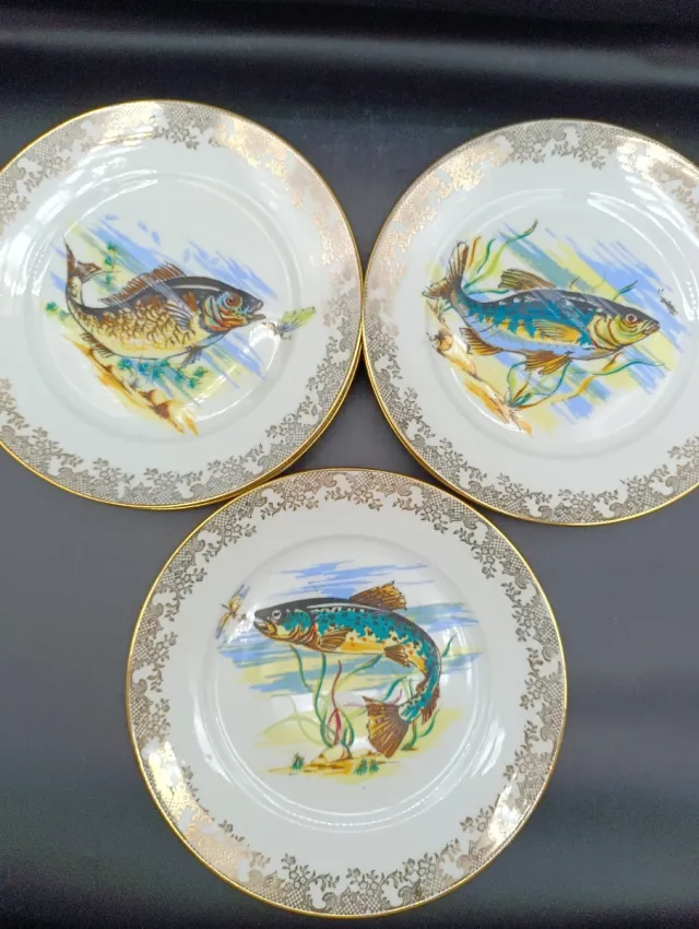 Vajilla Porcelana Peces Dorada