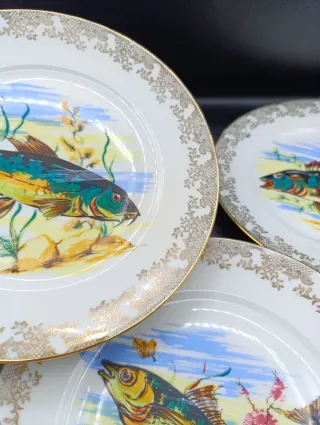 Vajilla Porcelana Peces Dorada