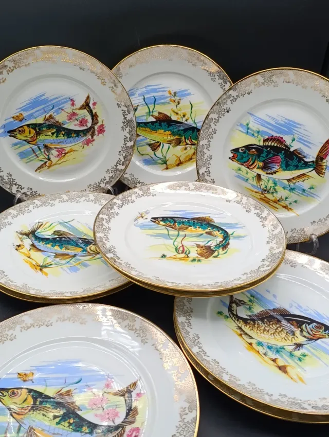 Vajilla Porcelana Peces Dorada