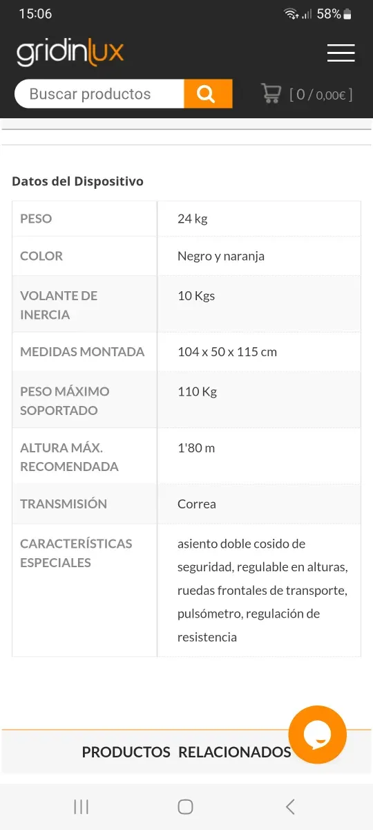 Bicicleta Estática Negra y Naranja
