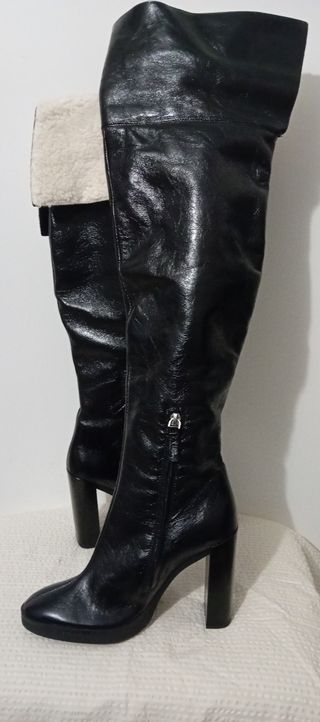 Botas Zara Talla 37 Tacón 11cm Piel Negra