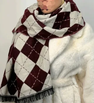 Sciarpa lana/acrilico beige e bordeaux