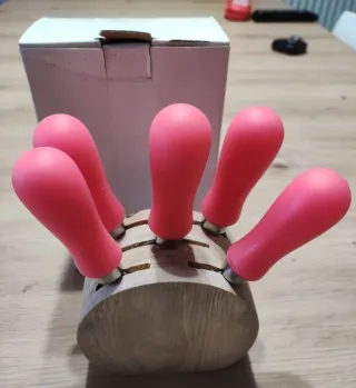 Set 5 Coltelli Formaggio con Ceppo Legno