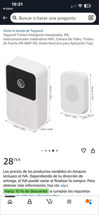 Timbre Inteligente M8 con App TUYA / Smart Life