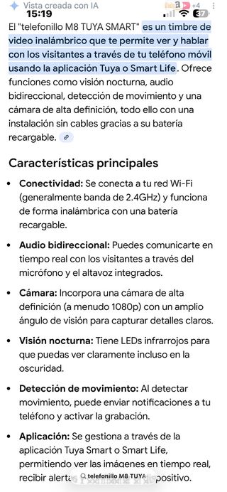 Timbre Inteligente M8 con App TUYA / Smart Life