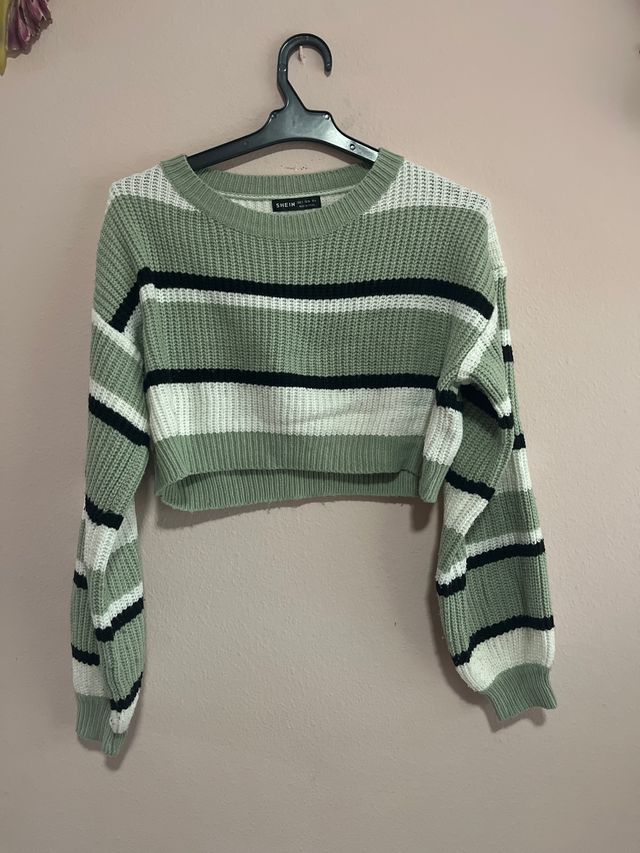 Jersey corto de rayas azul, verde y negro. Talla S