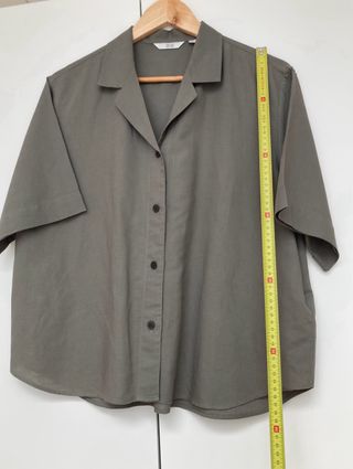Camisa Uniqlo Lino Mezcla Talla M Mujer Verde Oliv