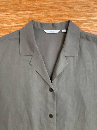 Camisa Uniqlo Lino Mezcla Talla M Mujer Verde Oliv