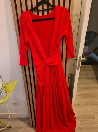 Vestido rojo largo manga media Para bodas, bautizo