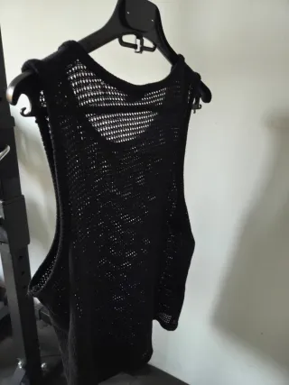 Camiseta tirantes transparente/encaje hombre negra