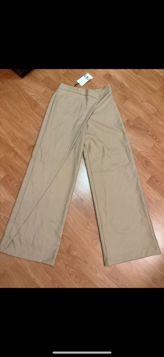 Pantalón ancho Zara estilo pareo beige