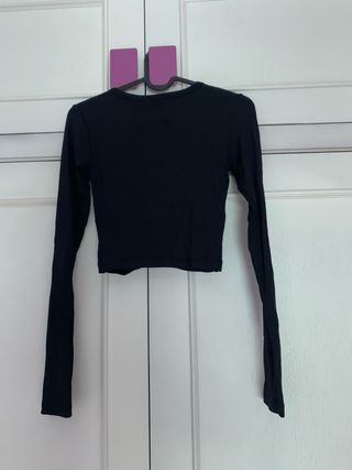 Top Stradivarius Negro Manga Larga