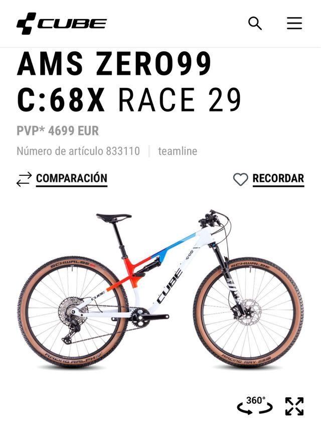 Bicicleta Cube AMS Zero99 RACE Talla M Modelo 2025