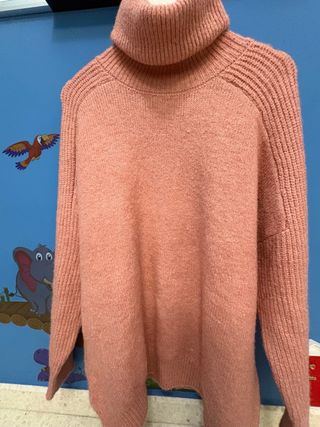 Jersey lana cuello alto rosa