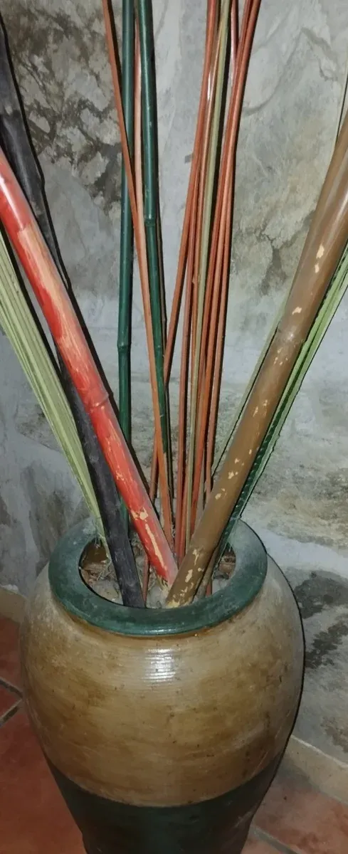 Jarrón grande decorativo bambú y cerámica