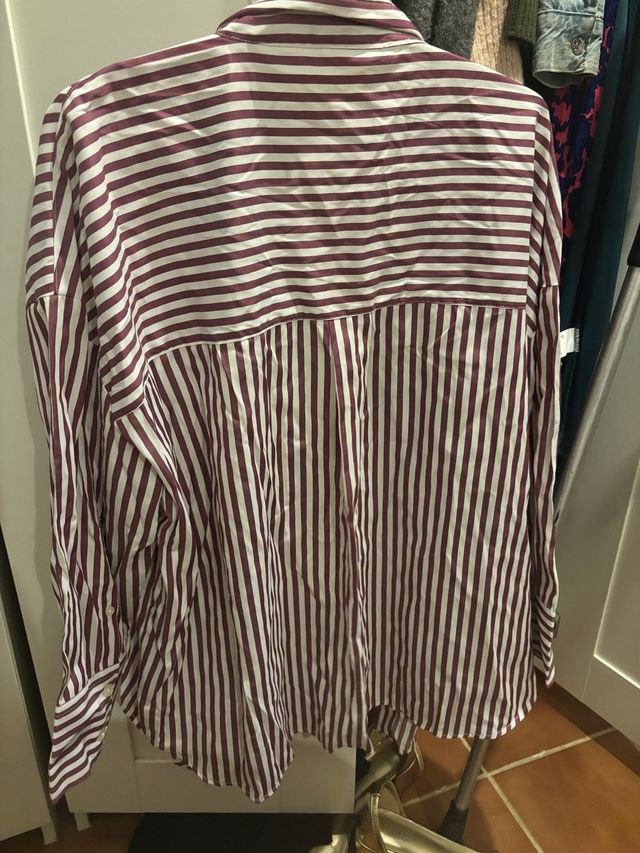 Camisa Zara Rayas Morado/Blanco Talla XXL