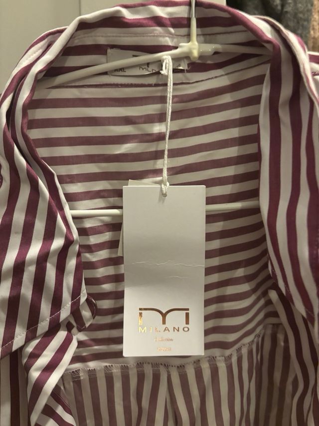 Camisa Zara Rayas Morado/Blanco Talla XXL